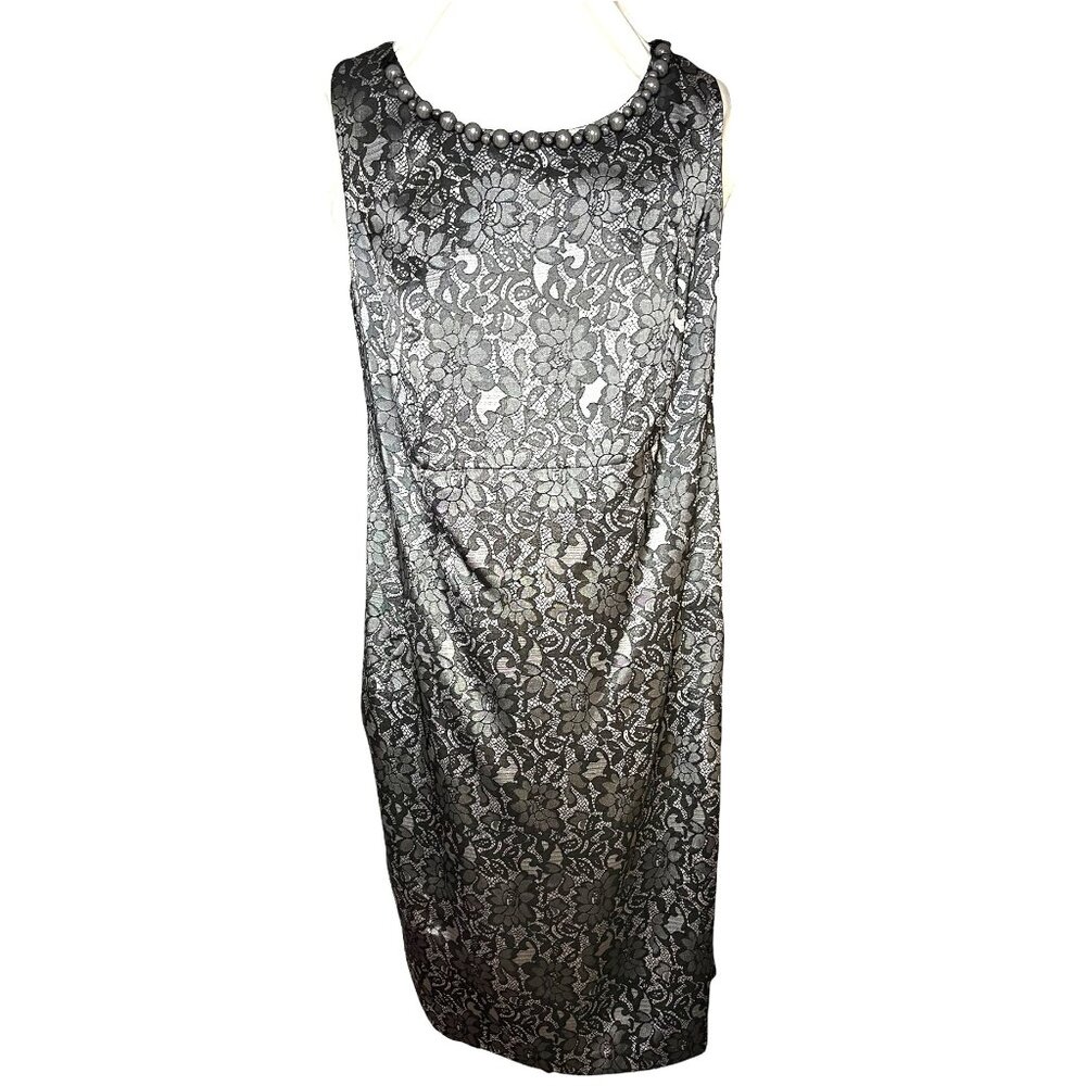 Lane Bryant Lace Print Beaded Sleeveless Sheath Dress Midi Size 14 NWT - Picture 2 of 5